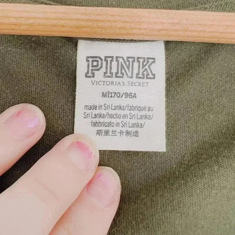 VS Pink Victoria's Secret Forest Green V Neck Tee Women's Size M - Picture 4 of 4
